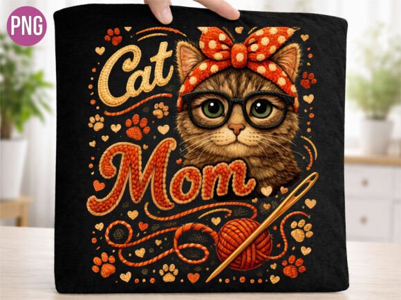 Download Cute Faux Embroidery Cat Mom PNG Shirt - Cute Collection