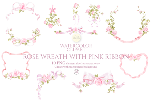 Download Rose Wreath with Pink Ribbon Bow Clipart - Rose Collection