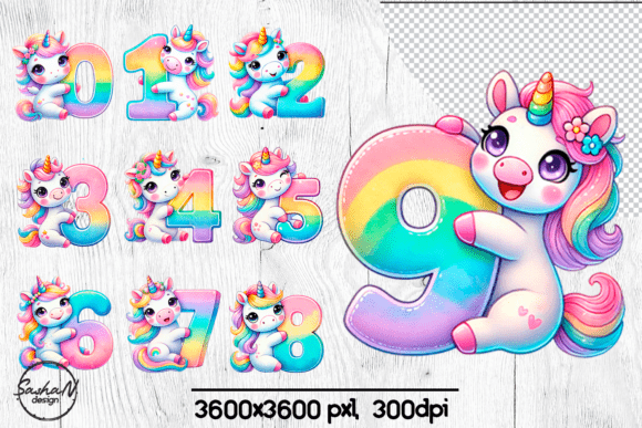 Download Cute Birthday Numbers with Unicorn Png - Cute Collection