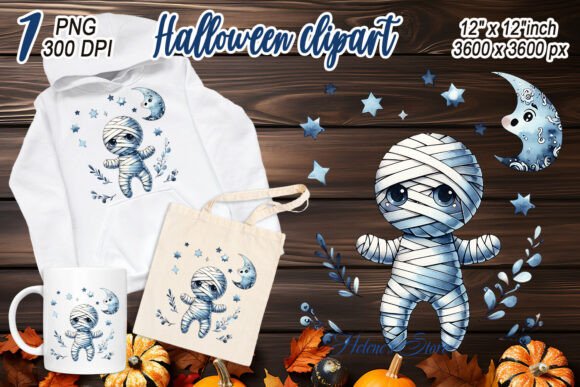 Download Cute Halloween Mummy Blue Toile Clipart - Cute Collection