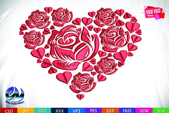 Download Rose &amp; Hearts Floral Heart Embroidery&nbsp; - Rose Collection