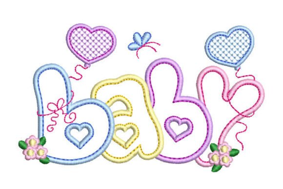 Download Letter Baby with Flowers and Heart Embroidery - Letter Collection